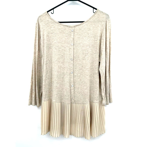 Pebble and Stone size Large cream oatmeal color long sleeve blouse shirt button - Picture 2 of 4